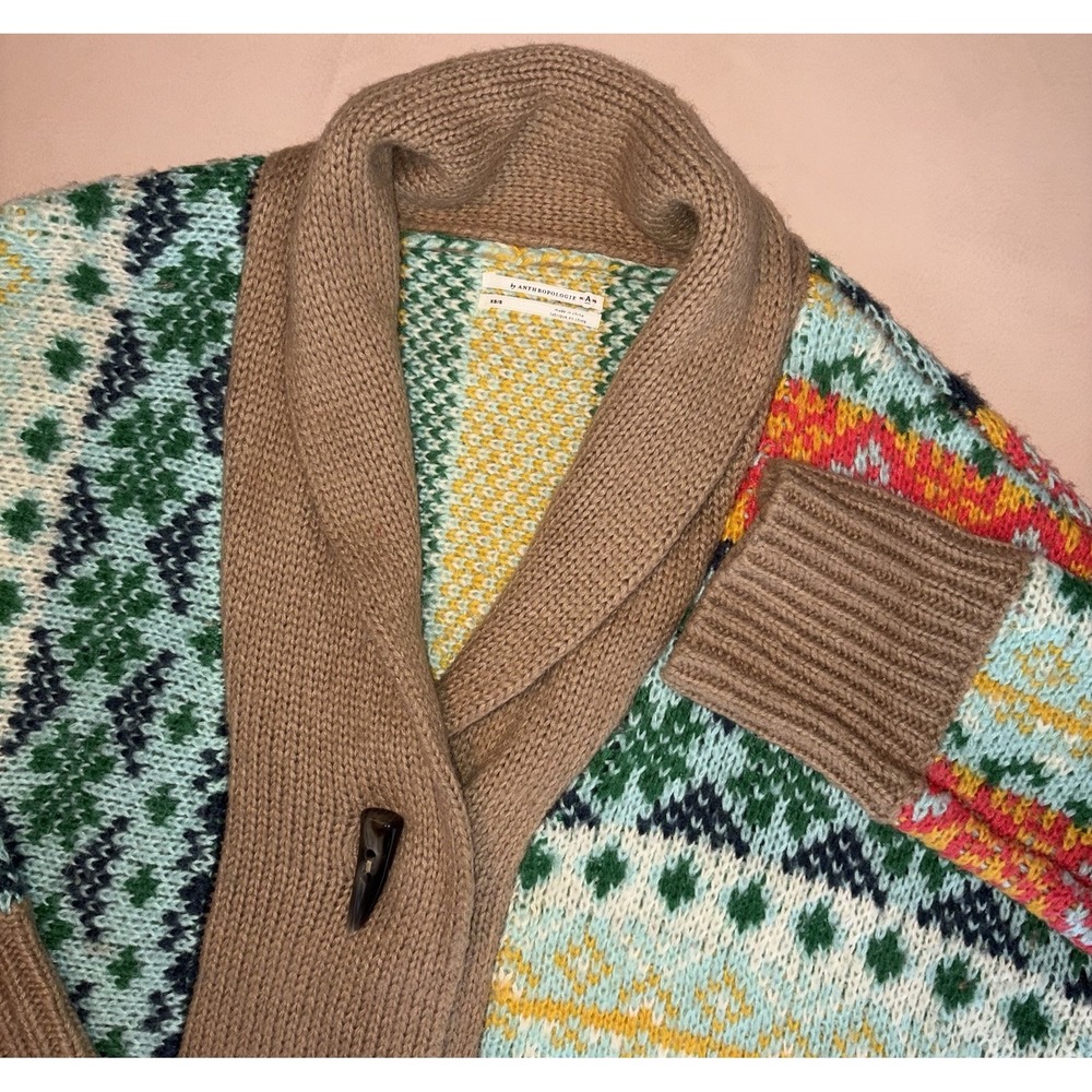 Anthropologie Carlotta Shawl Oversized Chunky Cardigan Fair Isle Sweater XS/S
